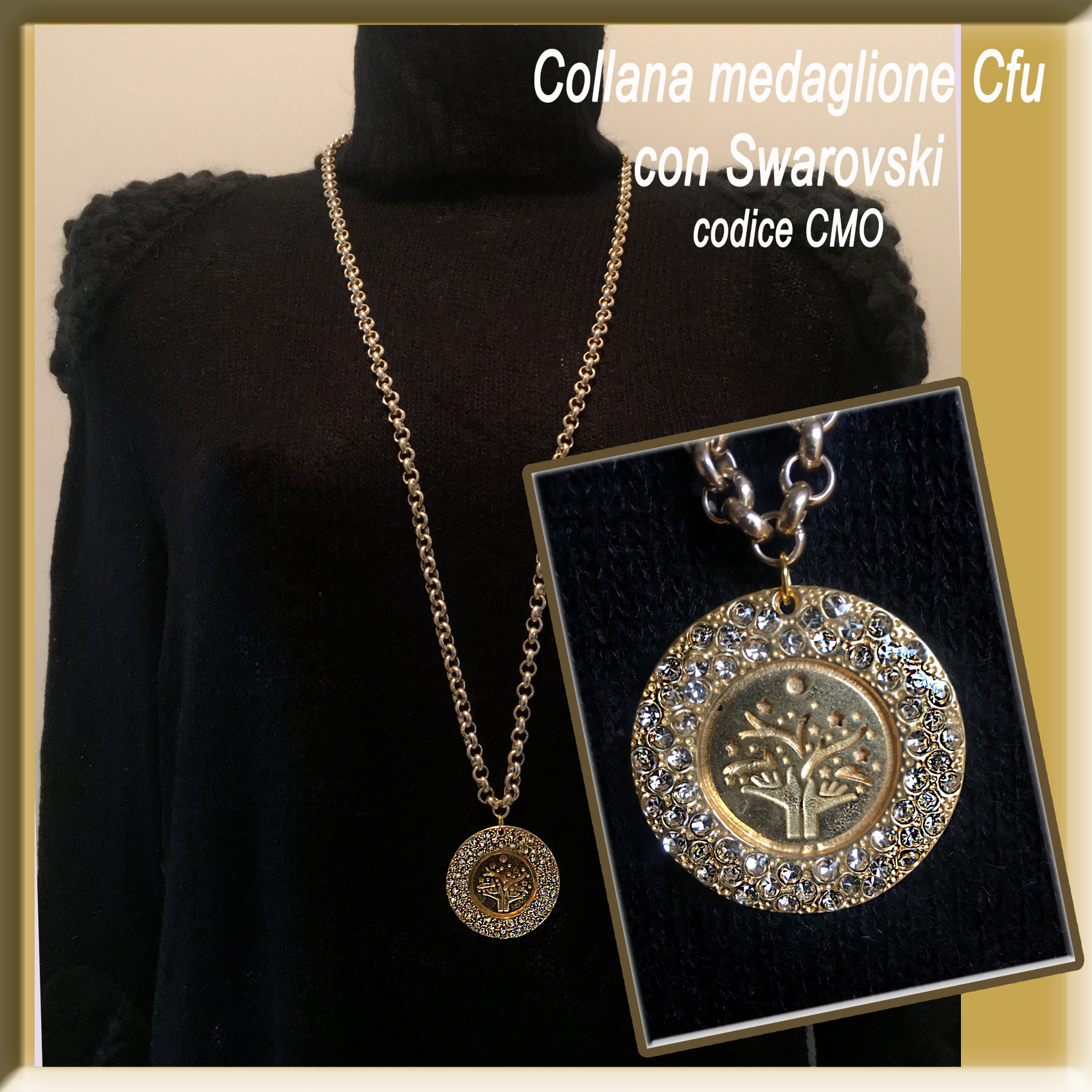 Collana medaglione e cristalli