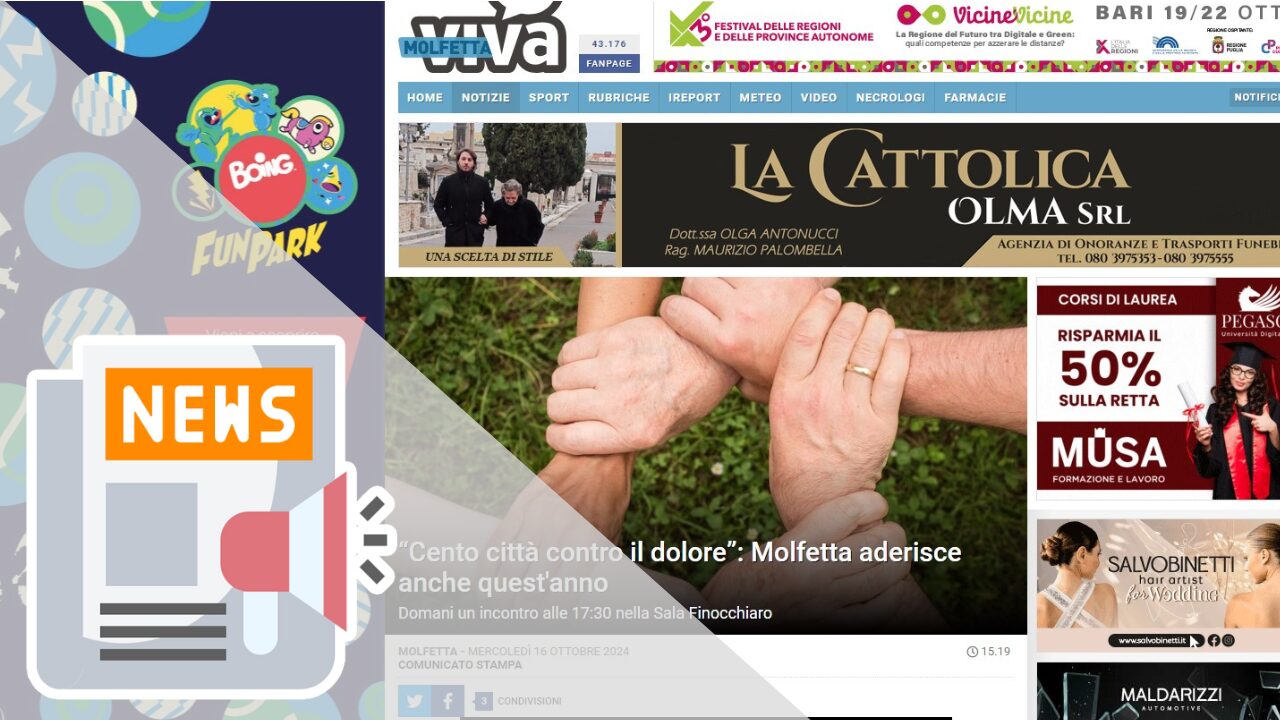 “CENTO CITTÀ CONTRO IL DOLORE”: MOLFETTA ADERISCE ANCHE QUEST'ANNO