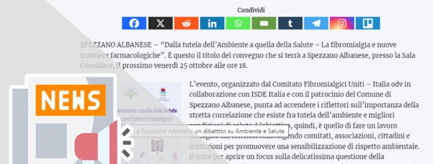 FIBROMIALGIA: A SPEZZANO ALBANESE UN DIBATTITO SU AMBIENTE E SALUTE