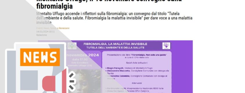 (MONTALTO UFFUGONLINE.IT) MONTALTO UFFUGO, 15 DICEMBRE CONVEGNO SULLA FIBROMIALGIA