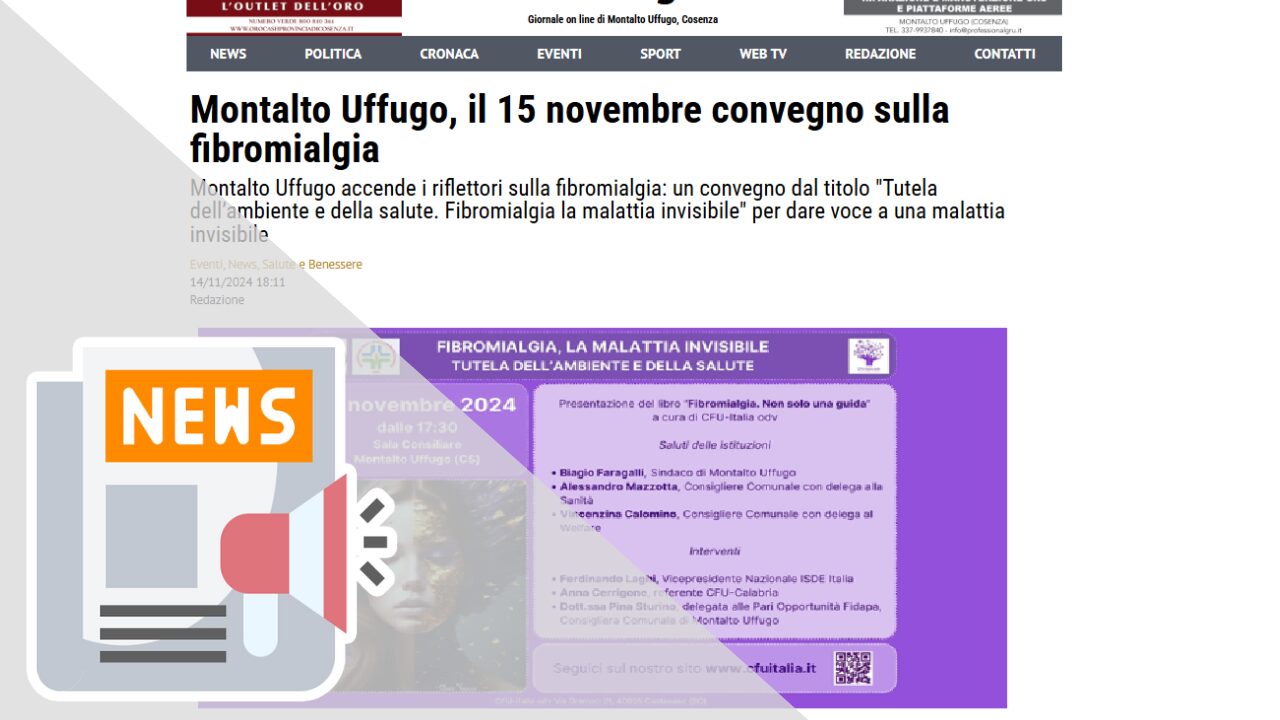 (MONTALTO UFFUGONLINE.IT) MONTALTO UFFUGO, 15 DICEMBRE CONVEGNO SULLA FIBROMIALGIA