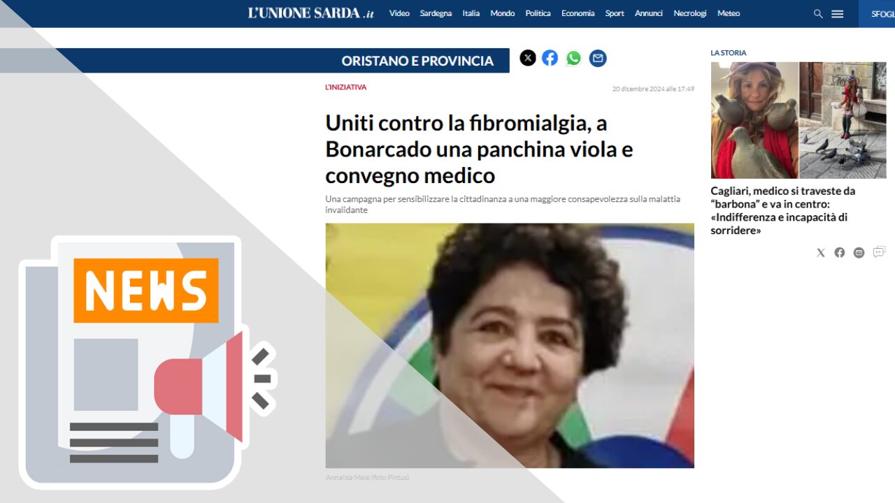 (L'UNIONE SARDA) UNITI CONTRO LA FIBROMIALGIA, A BONARCADO UNA PANCHINA VIOLA E CONVEGNO MEDICO