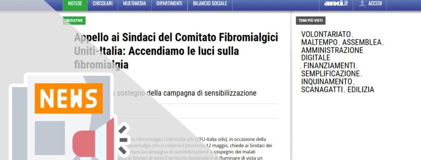 APPELLO AI SINDACI DEL COMITATO FIBROMIALGICI UNITI-ITALIA: ACCENDIAMO LE LUCI SULLA FIBROMIALGIA
