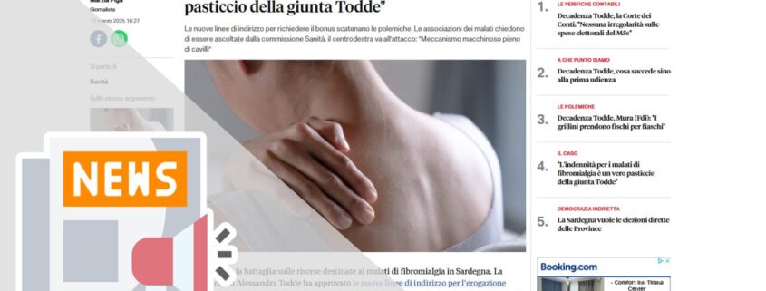 "L'INDENNITÀ PER I MALATI DI FIBROMIALGIA È UN VERO PASTICCIO DELLA GIUNTA TODDE"