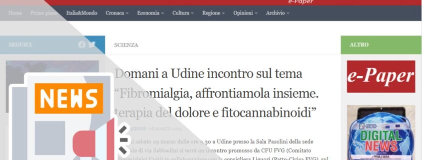 DOMANI A UDINE INCONTRO SUL TEMA “FIBROMIALGIA, AFFRONTIAMOLA INSIEME. TERAPIA DEL DOLORE E FITOCANNABINOIDI”