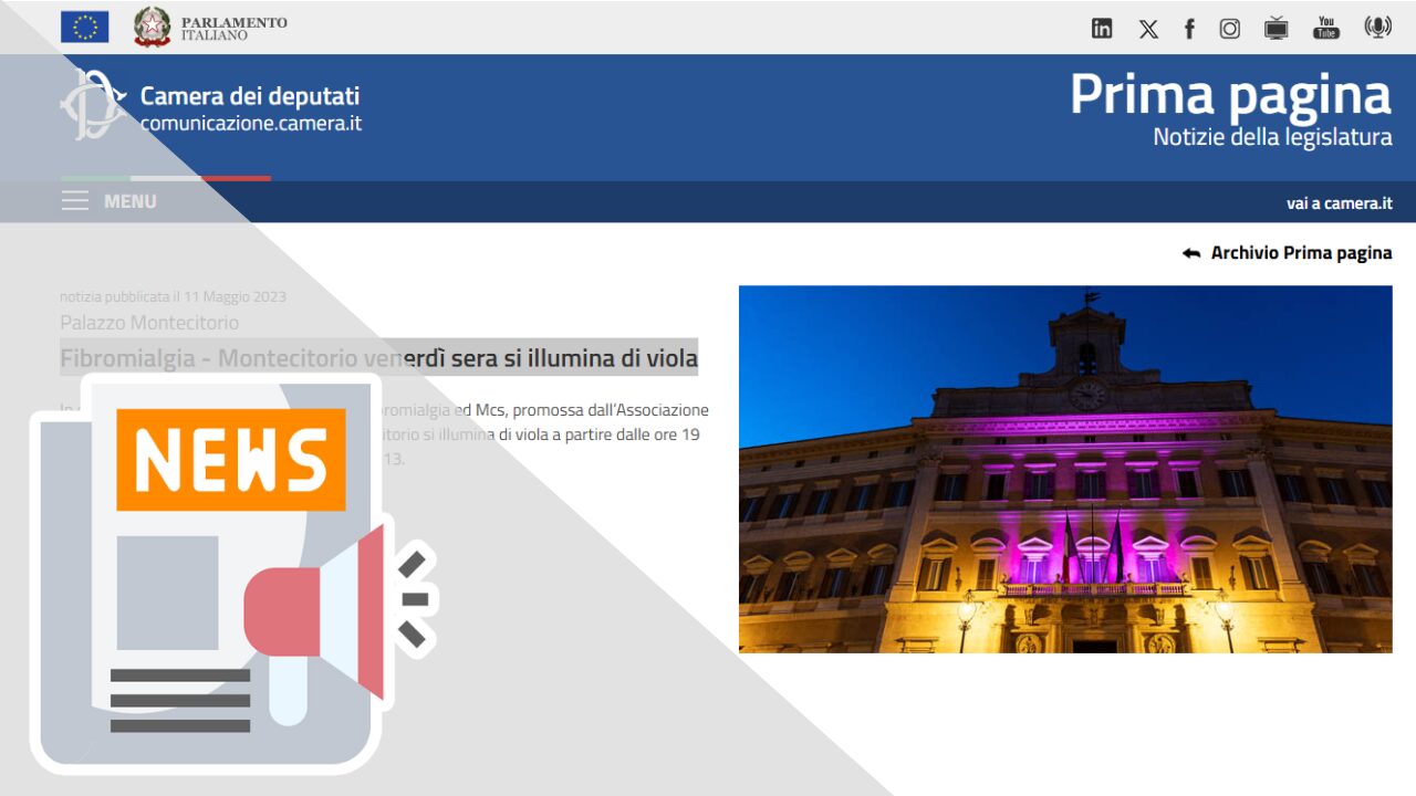 FIBROMIALGIA - MONTECITORIO VENERDÌ SERA SI ILLUMINA DI VIOLA