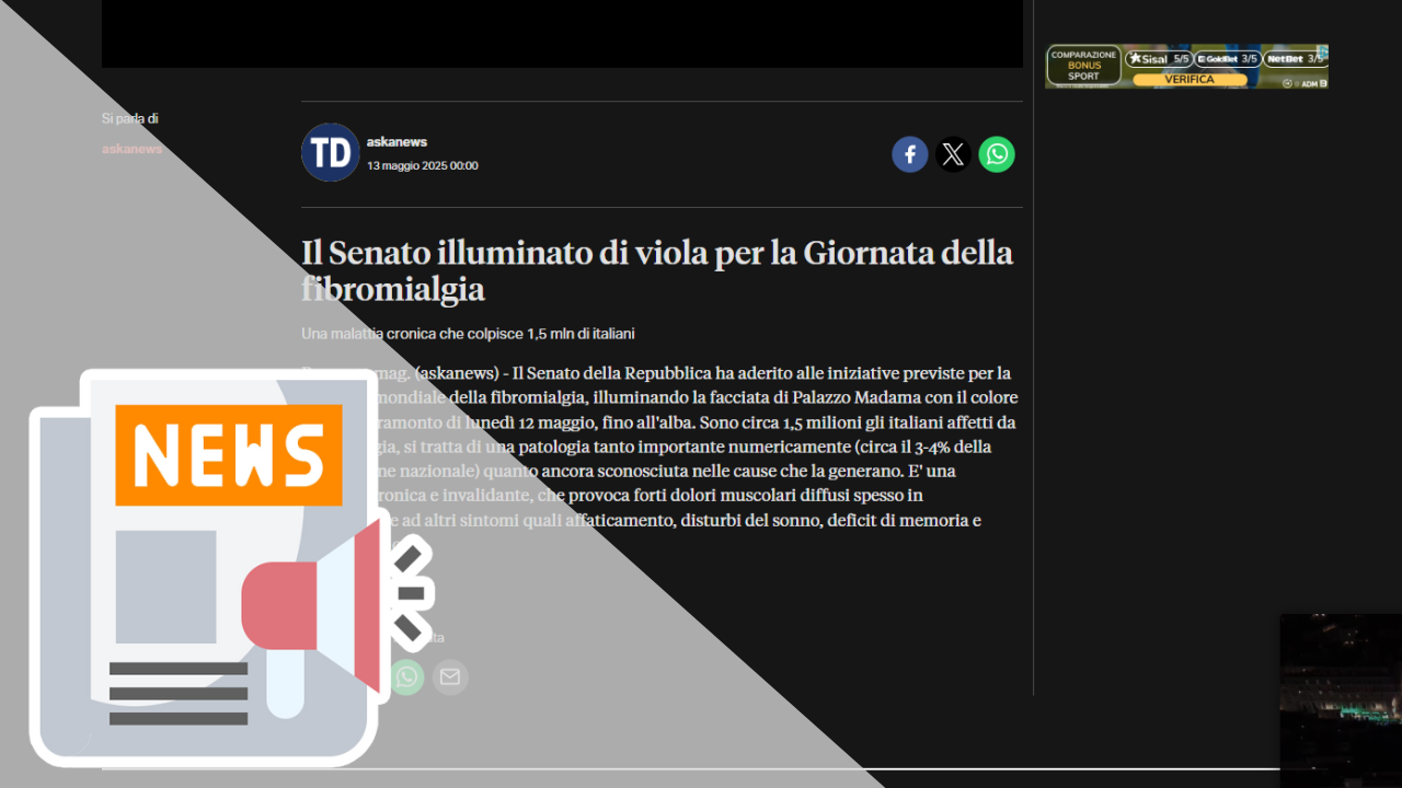 IL SENATO ILLUMINATO DI VIOLA PER LA GIORNATA DELLA FIBROMIALGIA